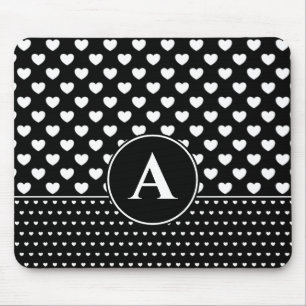 Stylisches Schwarz-Weiß-Herz-Monogramm Mousepad