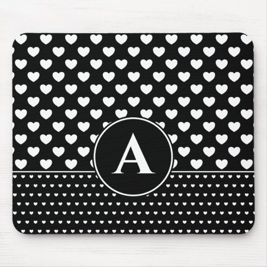 Stylisches Schwarz-Weiß-Herz-Monogramm Mousepad (Vorne)