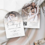Stylisches Script 2 Fotos Overlay QR Code Hochzeit Einladung<br><div class="desc">Stilvolle Script 2 Fotos Overlay QR Code Arch Wedding Einladung. Fügen Sie Ihren QR-Code zu Ihrer Hochzeitswebsite auf der Rückseite hinzu, damit Ihre Gäste alle Details online sehen können, ohne separate Gehäuse benötigen zu müssen. Eine informelle Set-Typografie in schwarz für die Hauptüberschrift der Hochzeit von Ergänzung der Erholung des Textes,...</div>