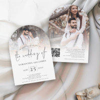 Stylisches Script 2 Fotos Overlay QR Code Hochzeit