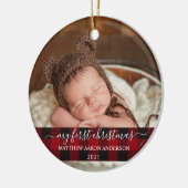 Stylisches Script Mein erstes Weihnachtsbaby Karie Keramik Ornament (Links)