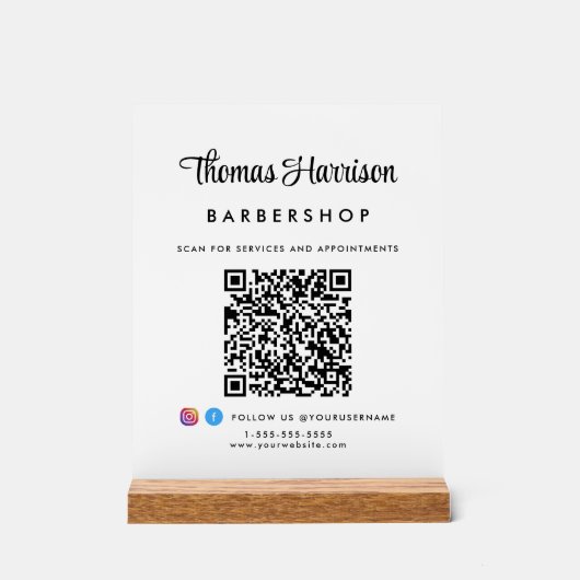 Stylisches Signature Script QR Code Business Acrylschild (Vorderseite)
