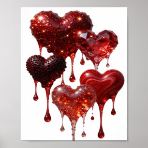 Stylisches Silber HERZEN AUS GLITTER Poster
