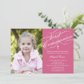 Stylisches Skript Erste Kommunion Einladung - Rosa (Stehend Vorderseite)