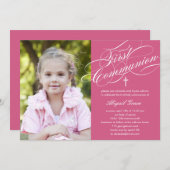 Stylisches Skript Erste Kommunion Einladung - Rosa (Vorne/Hinten)