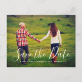Stylisches Skript-Foto-Overlay Save the Date Ankündigungspostkarte (Vorderseite)
