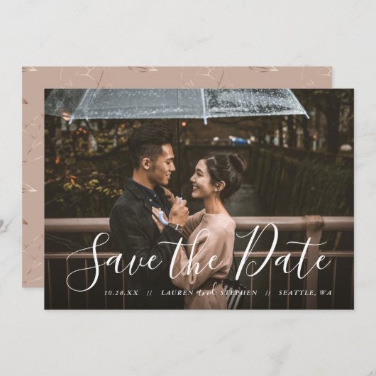 Stylisches Skript-Foto-Overlay Save the Date Einladung (Vorne/Hinten)