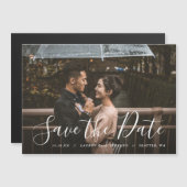 Stylisches Skript-Foto-Overlay Save the Date Magne Magneteinladung (Vorne/Hinten)