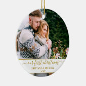 Stylisches Skript Unser erstes Weihnachts-Gold-Paa Keramik Ornament (Rechts)