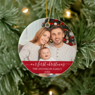 Stylisches Skript Unsere erste Weihnachtsfamilie R Keramik Ornament