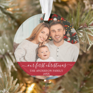 Stylisches Skript Unsere erste Weihnachtsfamilie R Ornament