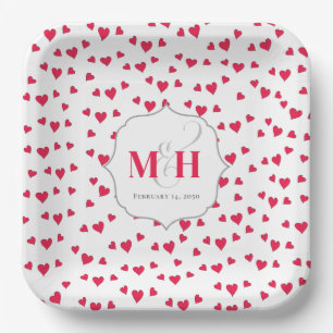 Stylisches Süßes Monogramm Whimsische Herzen Trend Pappteller