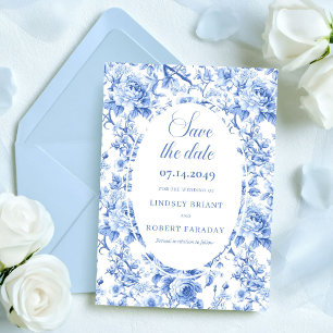 Stylisches Tiefblaues Florales "Save the Date" Hoc Ankündigung
