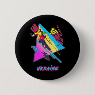 Stylisches Ukraine-Ski-Abenteuer Grafik Button