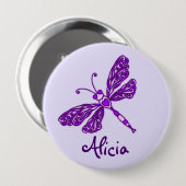Stylised lila Libellenkunst-Namenknopf Button (Vorne & Hinten)