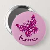 Stylised pink butterfly art name button (Vorne & Hinten)