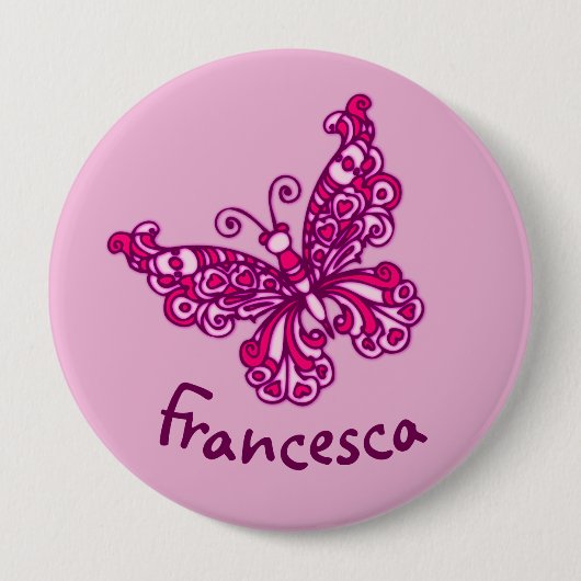 Stylised pink butterfly art name button (Vorderseite)
