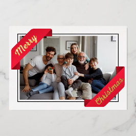 stylish 1 Foto rotes Banner fröhliche Weihnachtsfo Folien Feiertagskarte