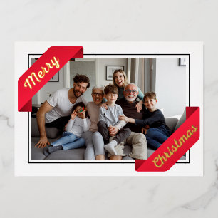 stylish 1 Foto rotes Banner fröhliche Weihnachtsfo Folien Feiertagskarte