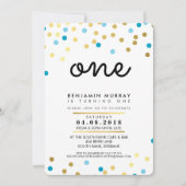 STYLISH 1. Geburtstag Party INVITE blauer Goldjung Einladung (Vorderseite)
