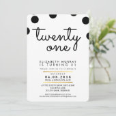 STYLISH 21. Geburtstag Party INVITE Black Polka do Einladung (Stehend Vorderseite)