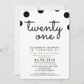 STYLISH 21. Geburtstag Party INVITE Black Polka do Einladung (Vorderseite)