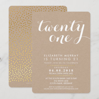 STYLISH 21. Geburtstag Party INVITE white on kraft Einladung