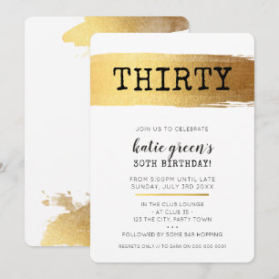 STYLISH 30. Geburtstag INVITE Imitats Goldschub Einladung