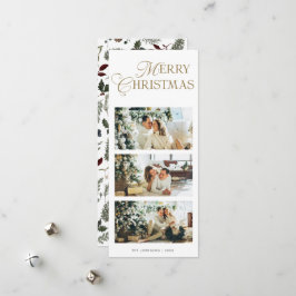 Stylish 3 Photo Watercolor Botanical Christmas Feiertagskarte
