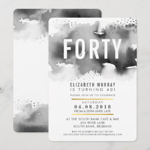 STYLISH 40. Geburtstag Party INVITE Aquarell grau Einladung