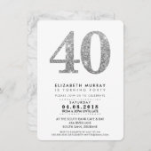 STYLISH 40. Geburtstag Party INVITE Silber Glitzer Einladung (Vorne/Hinten)