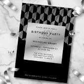 Stylish 40th Birthday Faux Silver Foil Black Einladung