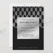 Stylish 40th Birthday Faux Silver Foil Black Einladung (Vorderseite)