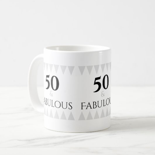 Stylish 50 & Fabulous Silver Black Typografy Kaffeetasse (Vorderseite Links)
