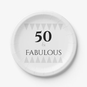 Stylish 50 & Fabulous Typografie Silver Black Pappteller
