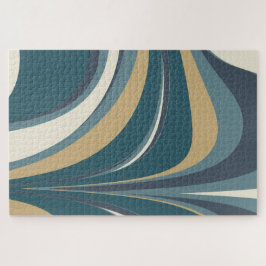 Stylish Abstract Marble Swirl in Teal and Gold Puzzle