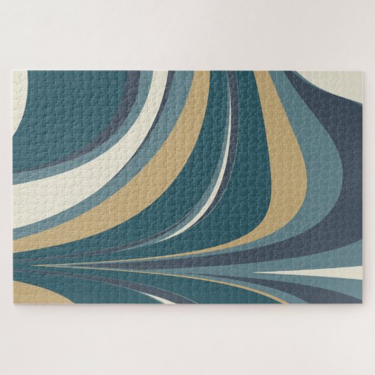Stylish Abstract Marble Swirl in Teal and Gold Puzzle (Horizontal)
