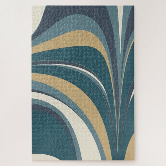 Stylish Abstract Marble Swirl in Teal and Gold Puzzle (Vertikal)
