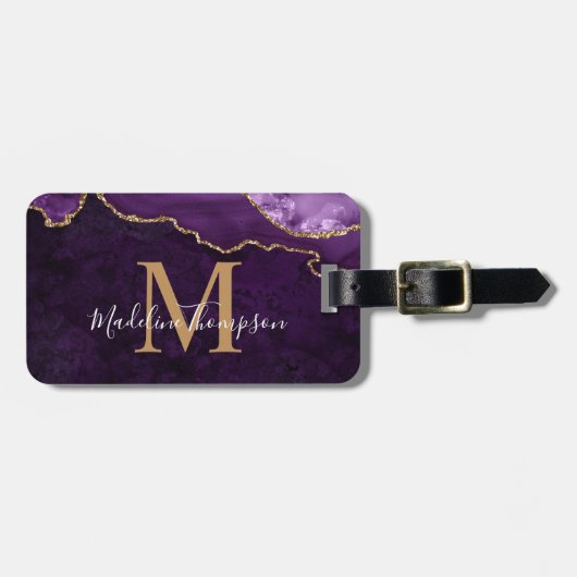 Stylish Agate Geode Lila Monogram Gepäckanhänger (Vorderseite horizontal)