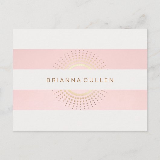 Stylish and Elegant Striped Pink and Gold Circles Postkarte (Vorderseite)