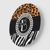 Stylish Animal Prints Zebra and Leopard Patterns Große Wanduhr (Winkel)