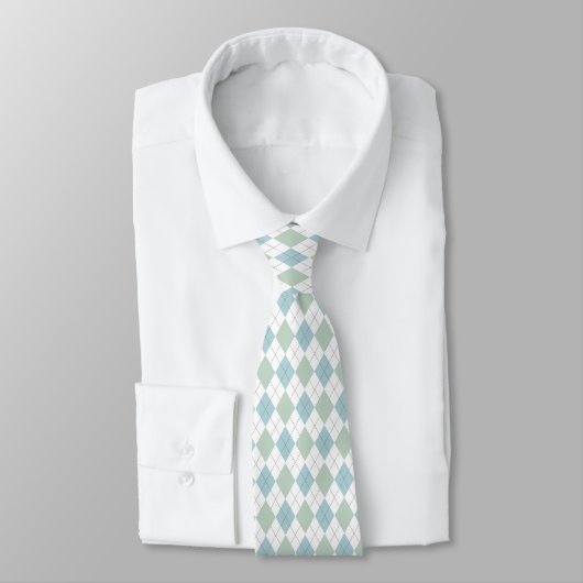 Stylish Aqua & Sea Foam Green Argyle Neck Tie Krawatte (Gebunden)