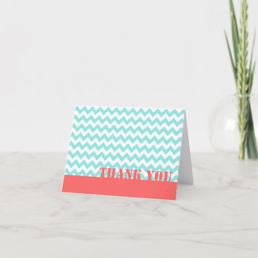 Stylish Aquamarine & Coral Thank You Note Card Dankeskarte (Vorderseite)