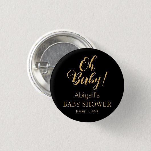 Stylish Baby Shower Button with Personalized Text (Vorne & Hinten)