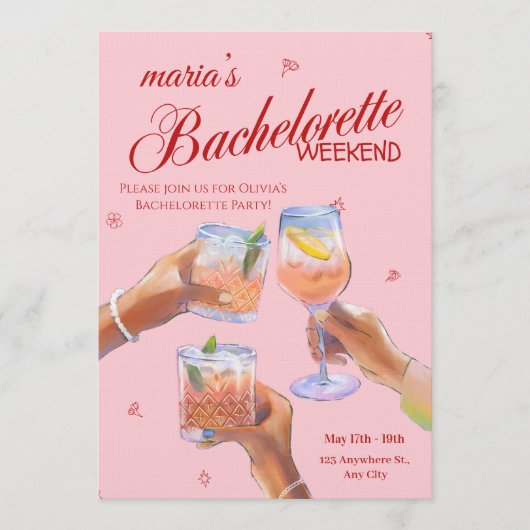 Stylish Bachelorette Weekend Invitation for Bride Einladung (Vorderseite)