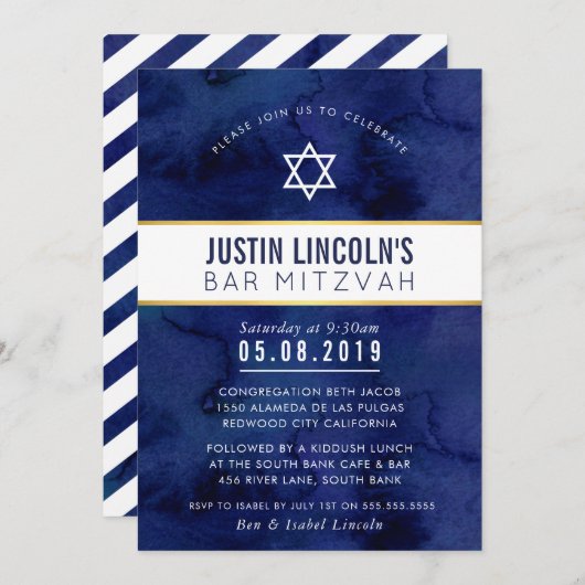 STYLISH BAR MITZVAH Klassisches Mindest-Marinebold Einladung (Vorne/Hinten)