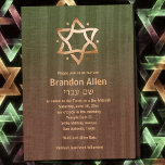 Stylish Bar Mitzvah Wooden Green Brown Copper Star Einladung<br><div class="desc">Designed by Carrie Fink.  Printed and shipped by Zazzle or their partners.</div>