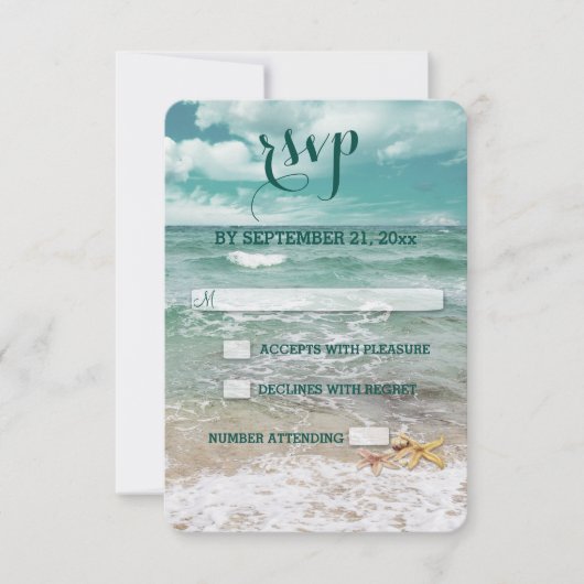Stylish Beach Starfish Wedding RSVP (Vorderseite)
