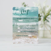 Stylish Beach Starfish Wedding RSVP Karte (Stehend Vorderseite)