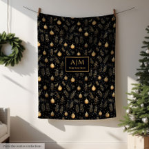 Stylish black and gold watercolor holiday blanket 